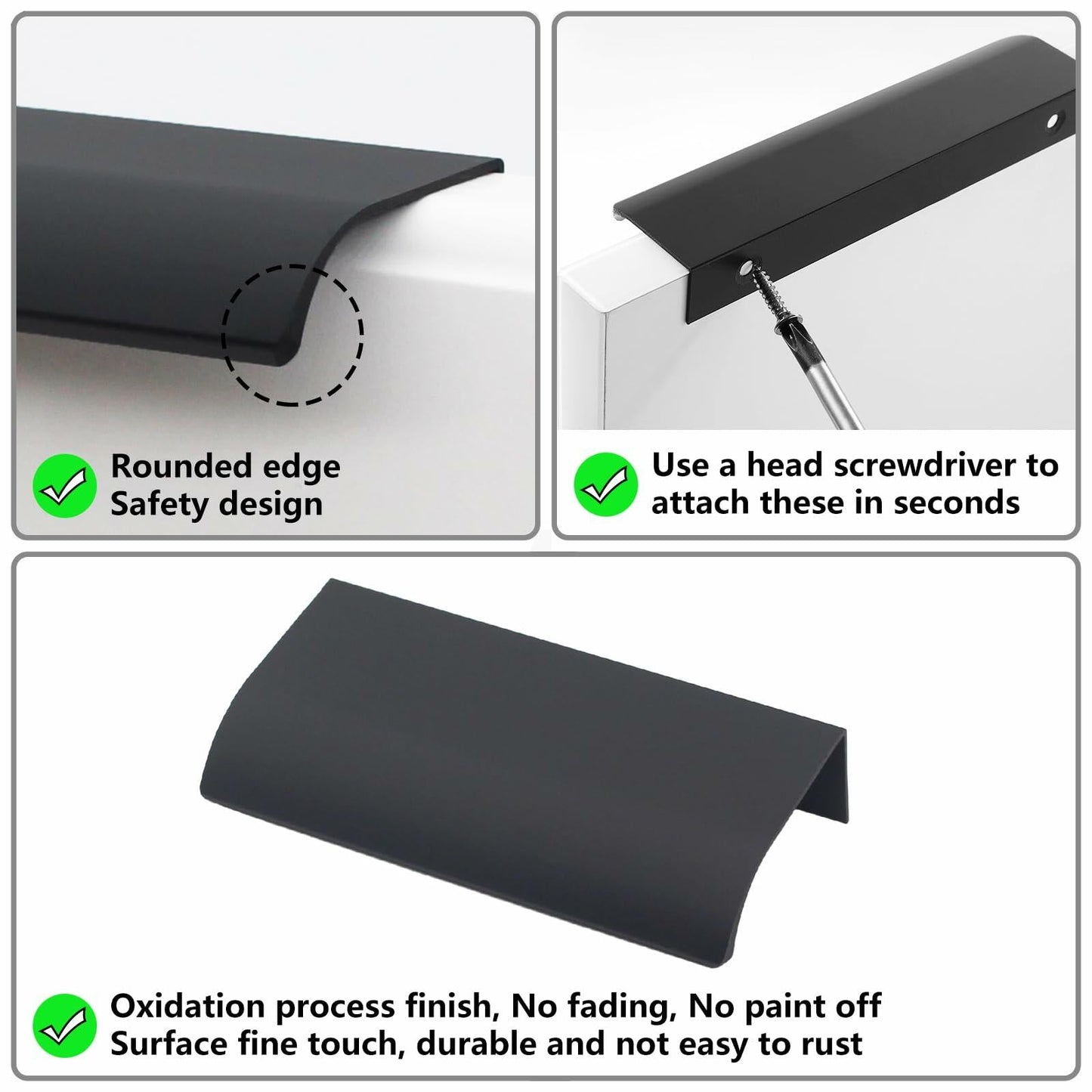 HANIHUA 10 Pcs Black Finger Pulls Drawer Handles 3.15in Aluminum