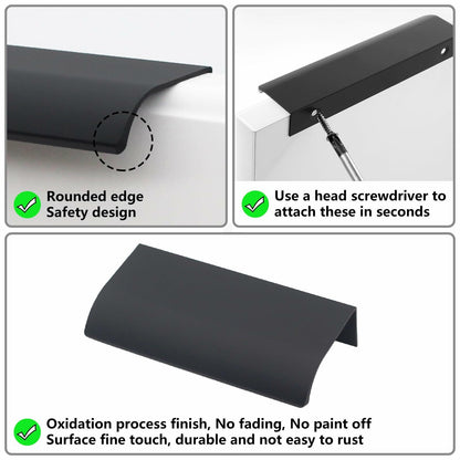 HANIHUA 10 Pcs Black Finger Pulls Drawer Handles 3.15in Aluminum