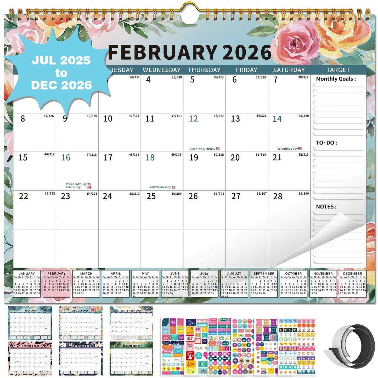 EYROZILL 2025-2026 Wall Calendar 17x22 Large Monthly Vertical 18 Month