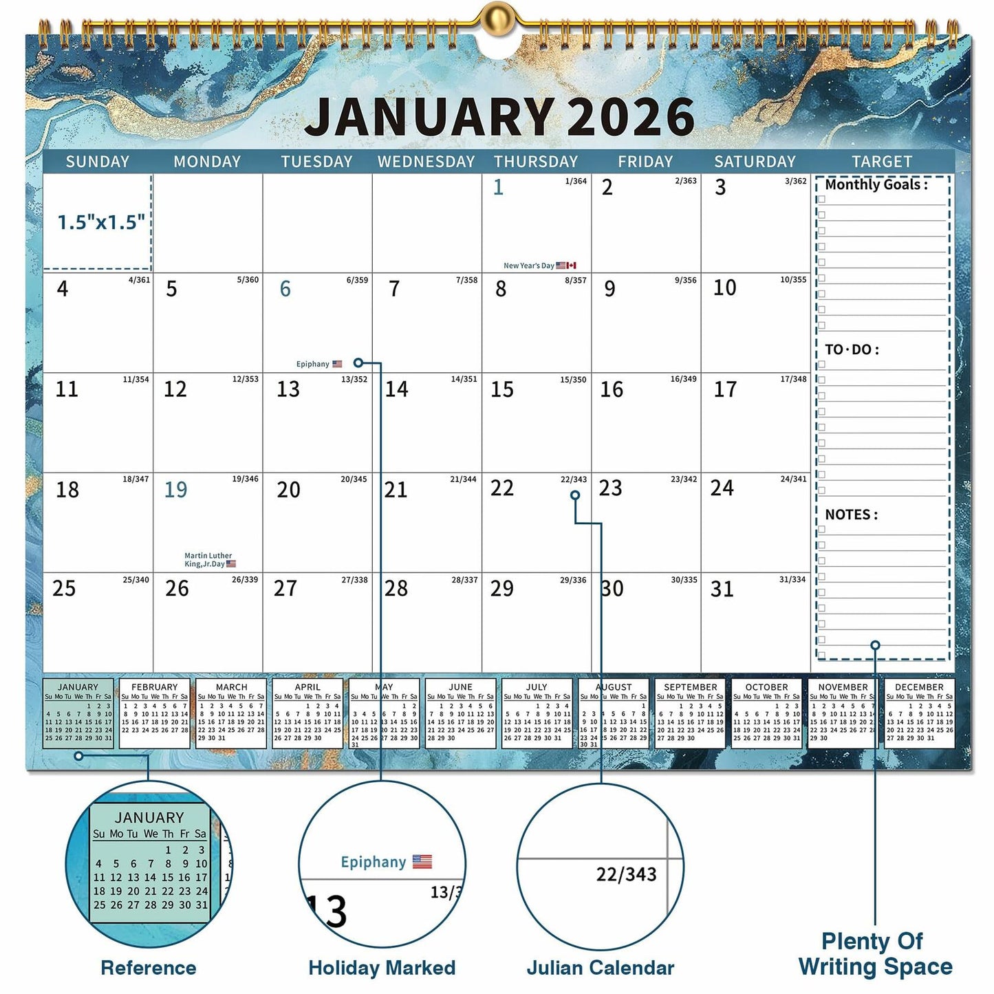 EYROZILL 2025-2026 Wall Calendar 17x22 Large Monthly Vertical 18 Month