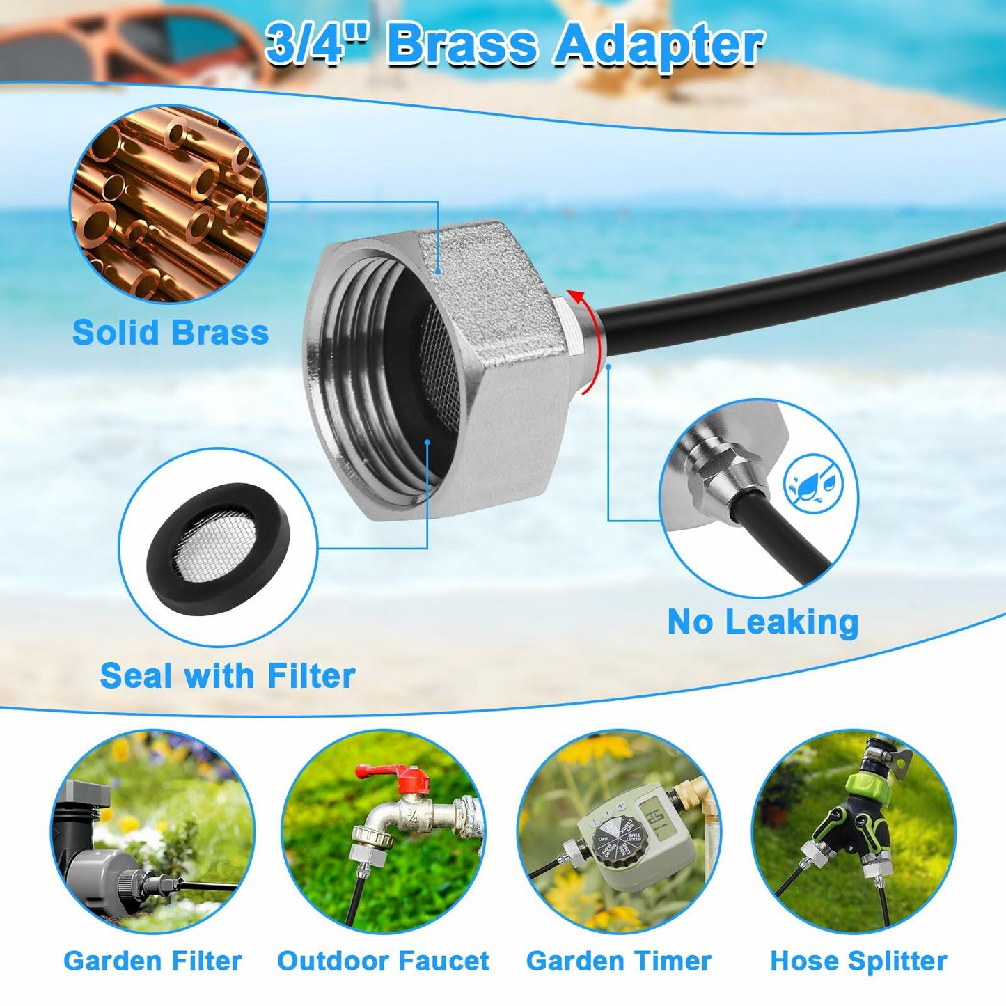UBYNID 82FT Patio Misting System 21 Brass Nozzles Outdoor Cooling Adapter