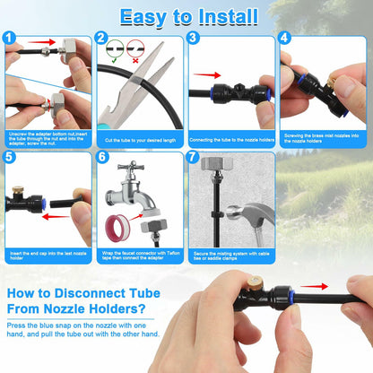 UBYNID 82FT Patio Misting System 21 Brass Nozzles Outdoor Cooling Adapter
