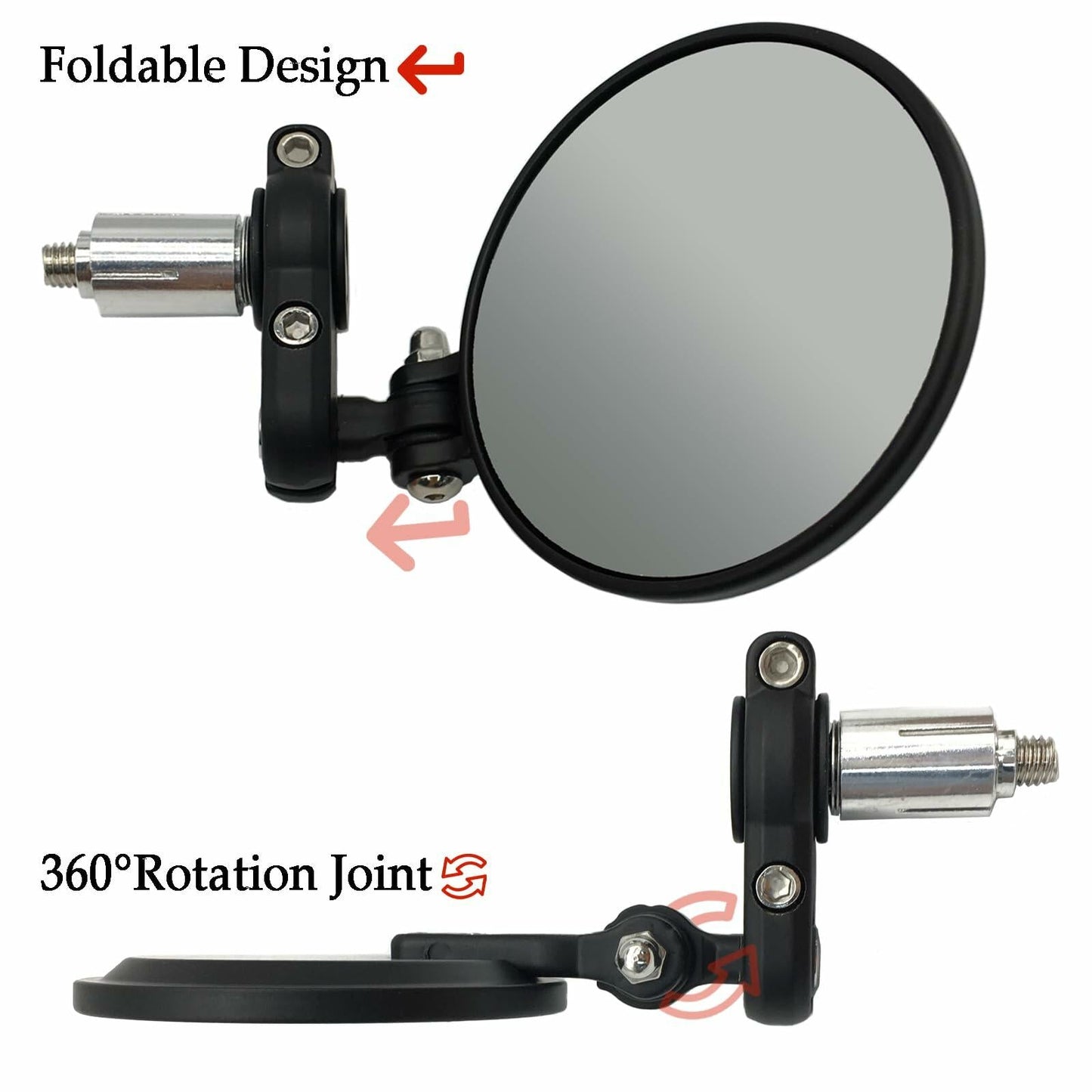 SPNUVR Universal 3.08" Round Folding Bar End Motorcycle Mirrors Black