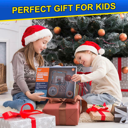 COUOMOXA Kids Basketball Hoop Set with LED Scoreboard Indoor Wall Mount Black