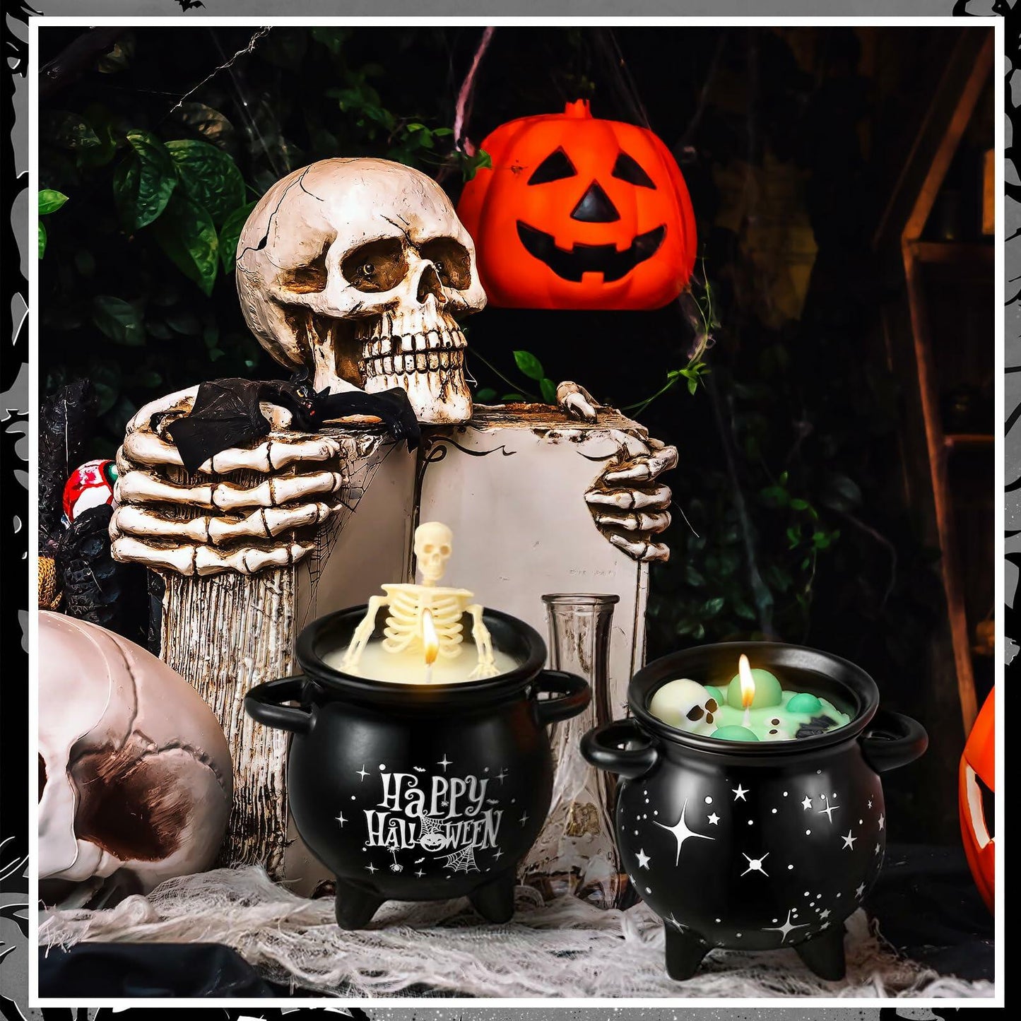 Conelist Halloween Skeleton Skull Candle Set Gothic Vintage Soybean Wax 2 Pcs