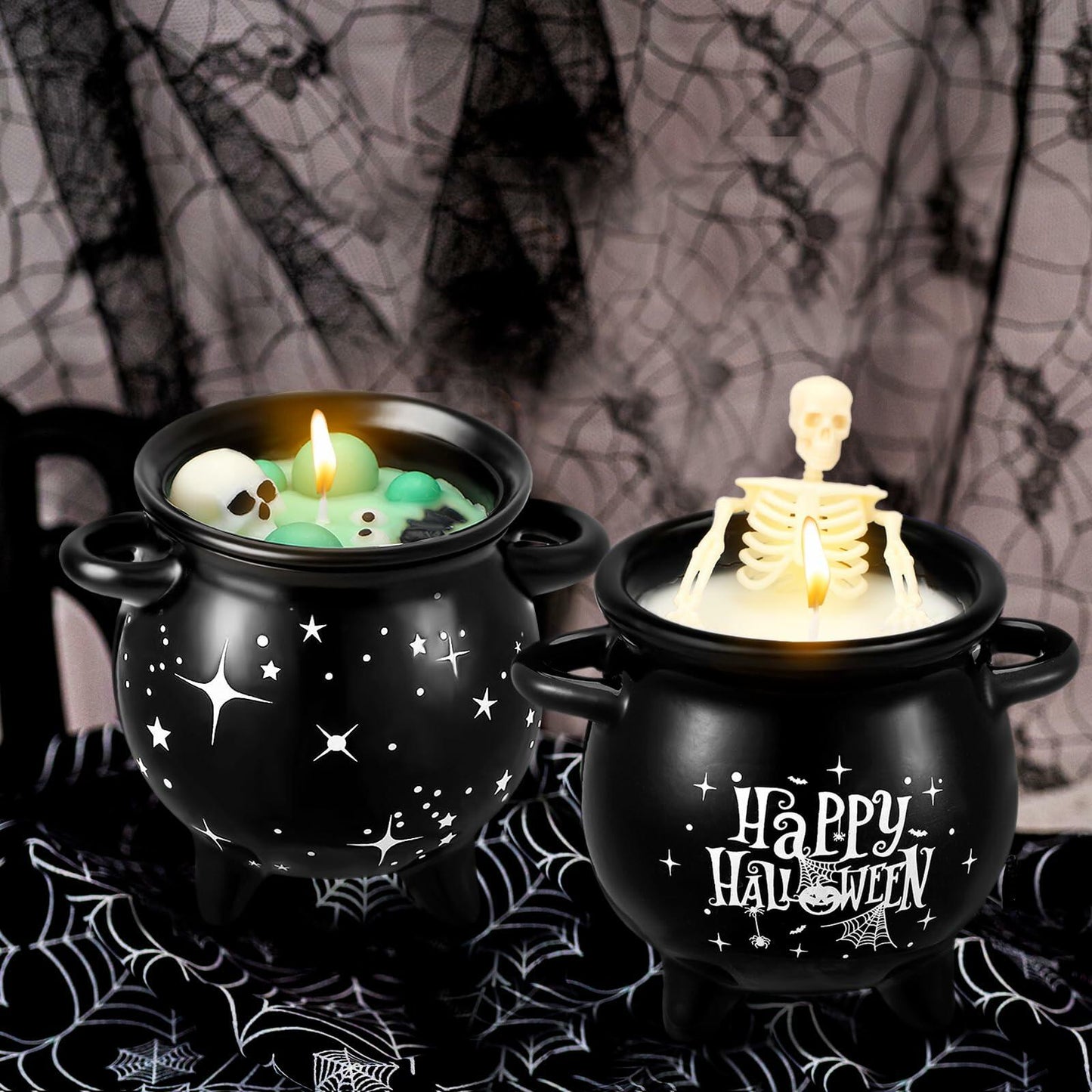 Conelist Halloween Skeleton Skull Candle Set Gothic Vintage Soybean Wax 2 Pcs