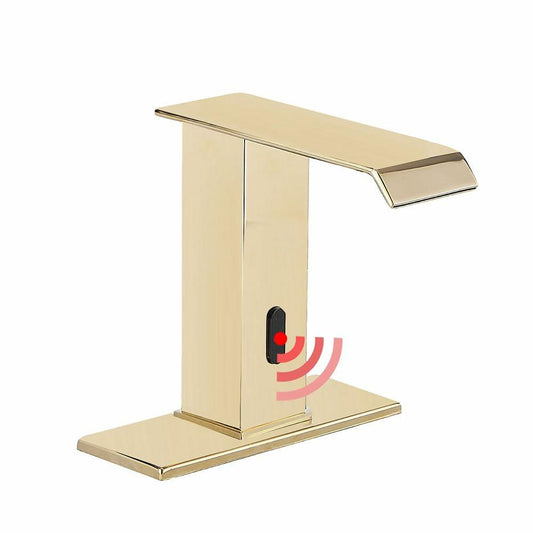 YBlucklly Automatic Sensor Touchless Gold Bathroom Sink Faucet DC Powered
