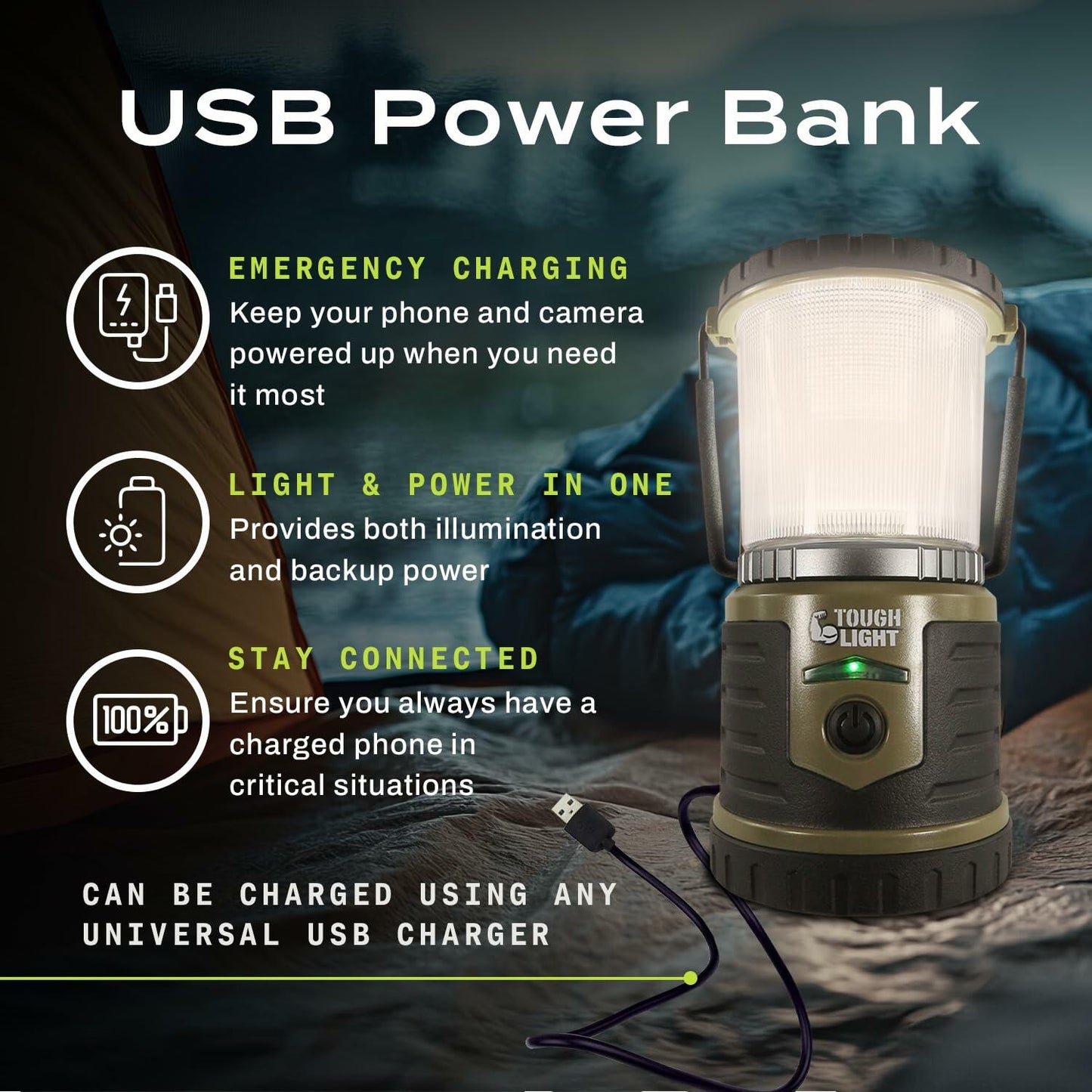Tough Light USB Rechargeable Camping Lantern 400 Lumens 6000mAh Mud