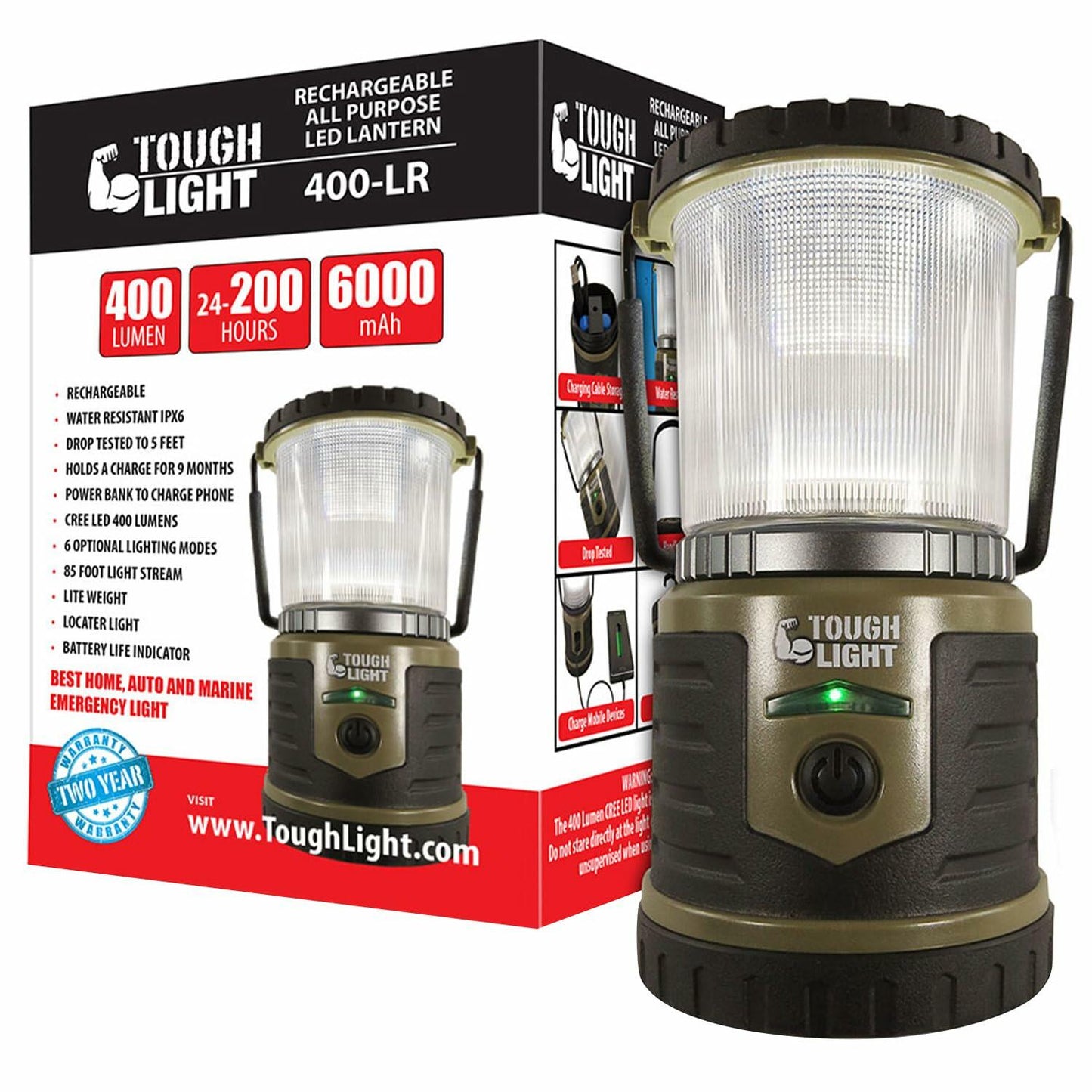 Tough Light USB Rechargeable Camping Lantern 400 Lumens 6000mAh Mud