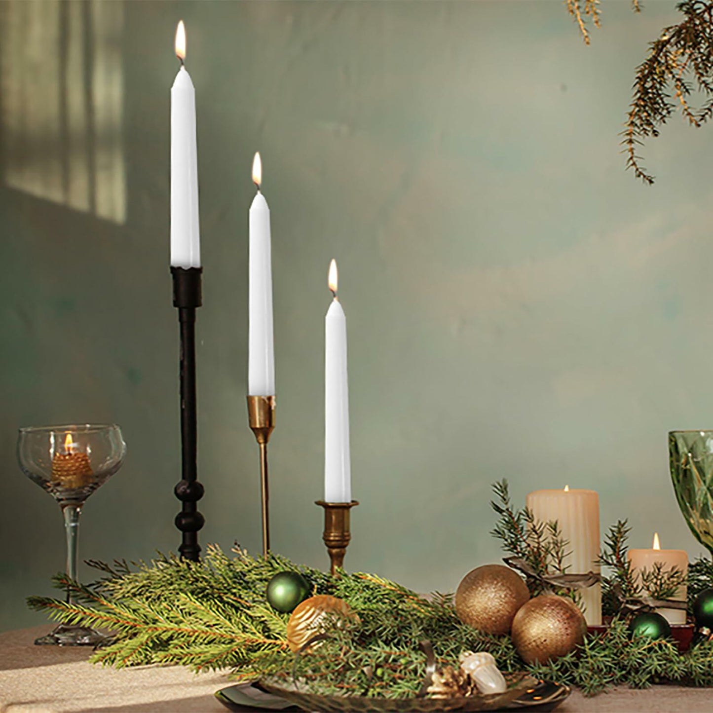 Cacou White Taper Candles 12 Pack 8Hr Burn Unscented Paraffin Wax