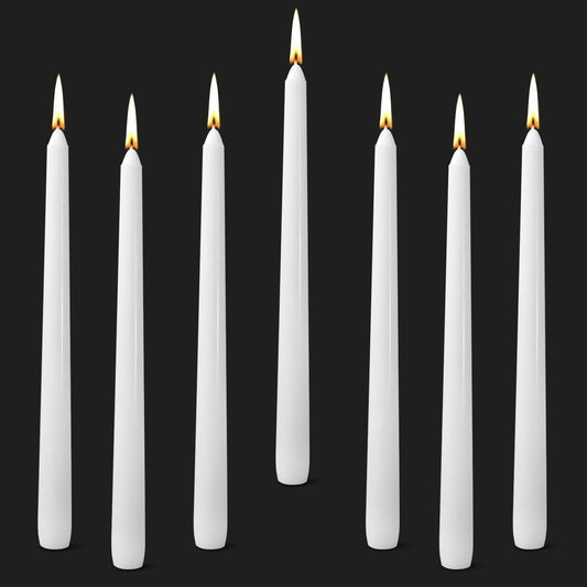 Cacou White Taper Candles 12 Pack 8Hr Burn Unscented Paraffin Wax