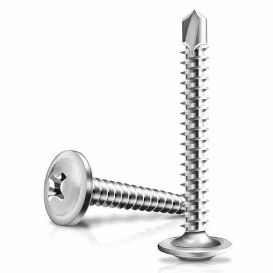 Marysino 100Pcs #8x1-1/2" 410 Stainless Steel Self Tapping Screws Metal