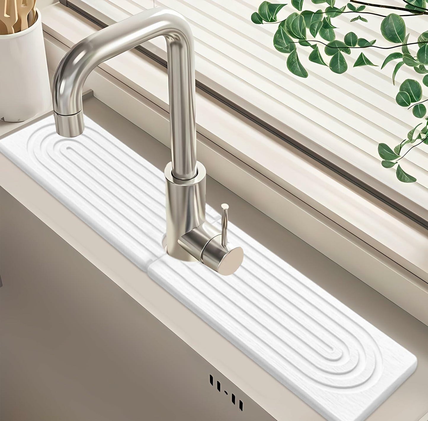 LZMYIVE Faucet Mat Kitchen Sink 24'' White Diatomite Quick Drying Stone Tray