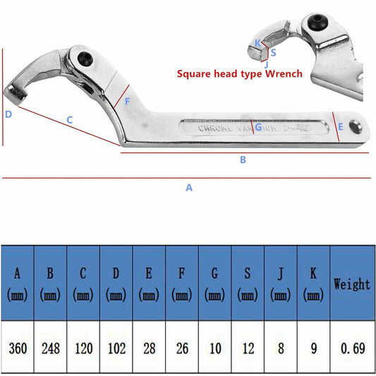 Eowpower Chrome Vanadium Adjustable Hook Wrench C Spanner 115-170mm