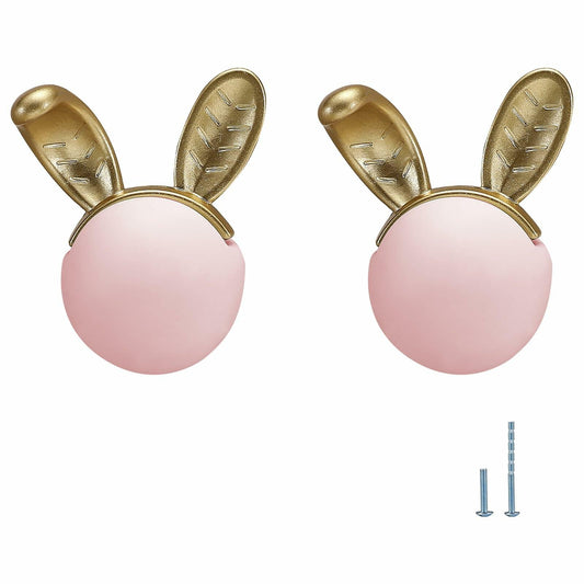 Evionlin 2pcs Pink Rabbit Ceramic Cabinet Knobs Drawer Pulls Kids Room
