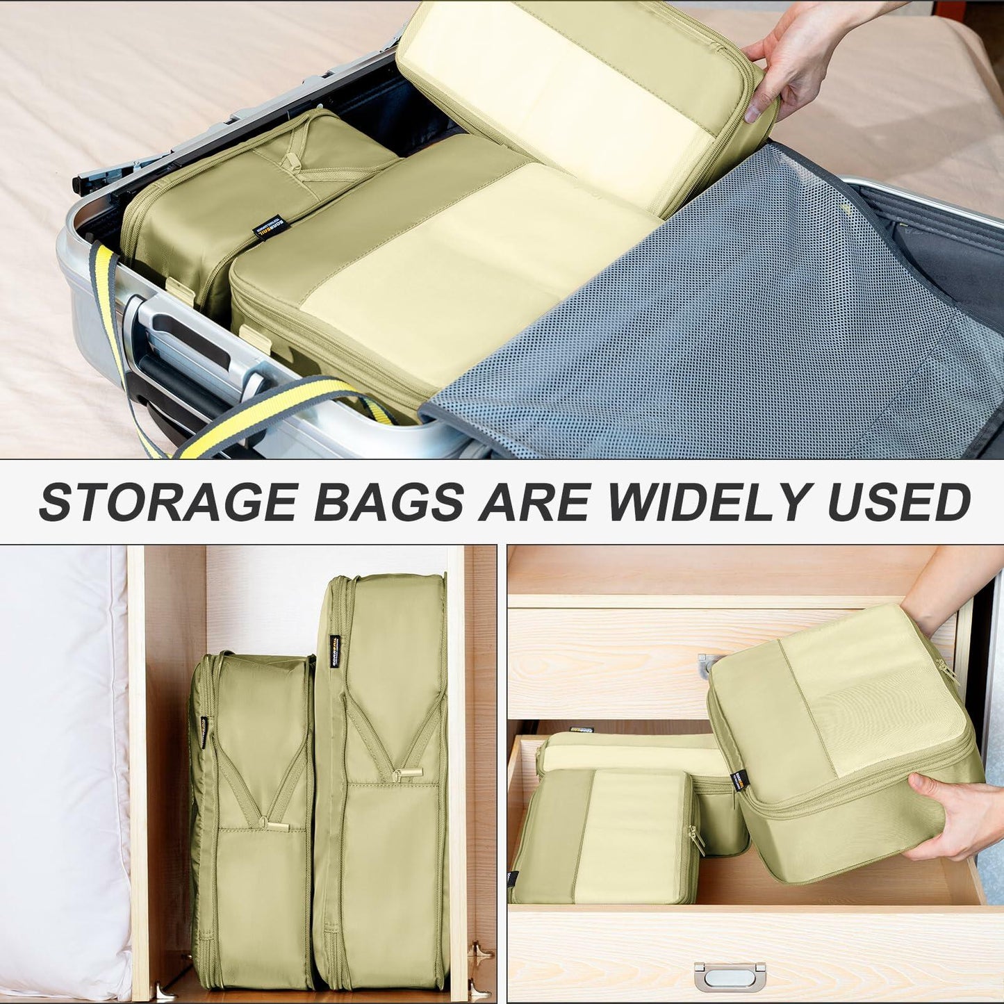 SOARSAIL 6 Set Compression Packing Cubes Travel Luggage Organizer Yellow