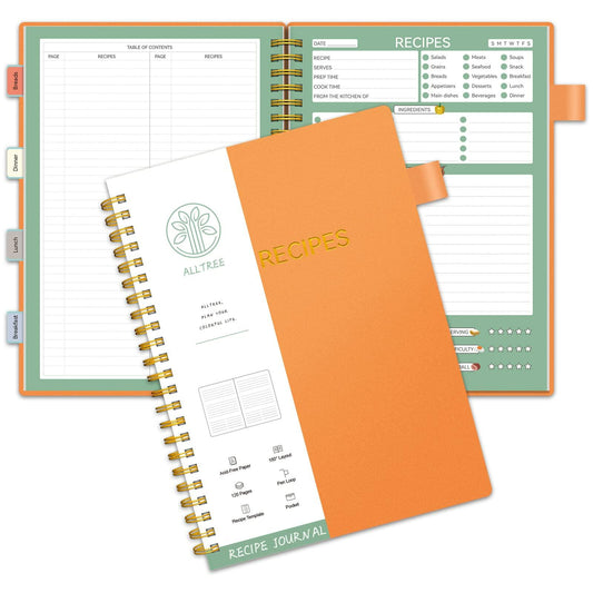 Alltree Recipe Notebook Spiral Organizer 15 Tabs 120 Pages Black 5.5x8.5
