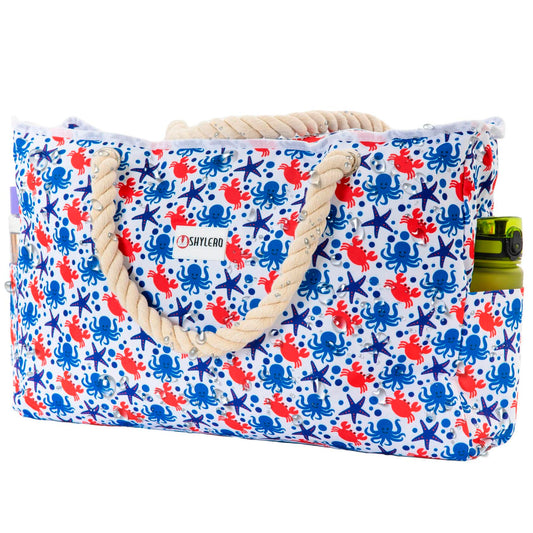 SHYLERO Waterproof Beach Tote Bag with Airtight Pouch & Key Holder L22xH15xW6