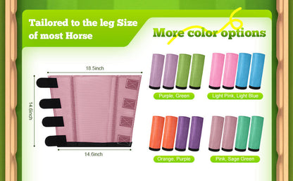 Bulyoou Set of 8 Mesh Fly Boots for Horse Breathable Adjustable Orange Purple