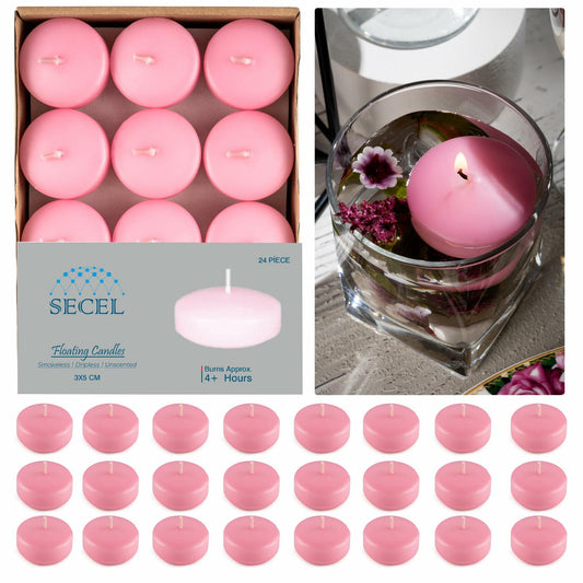SECEL Floating Candles 2 Inch Paraffin Wax Cotton Wick Dripless 24 Pack