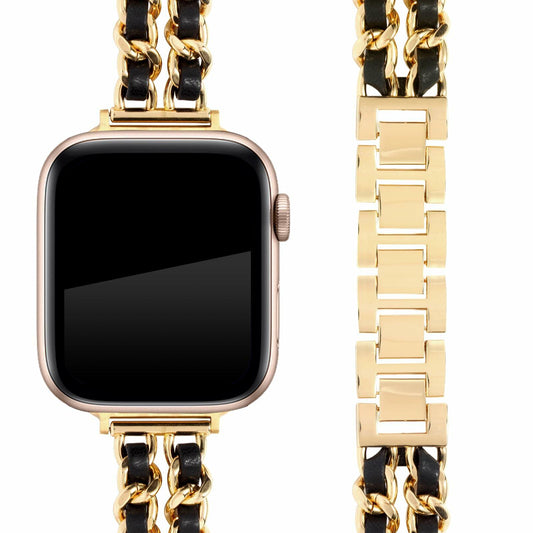 Long Pond Designer Apple Watch Metal Chain Bracelet Band 42-49mm Gold Black