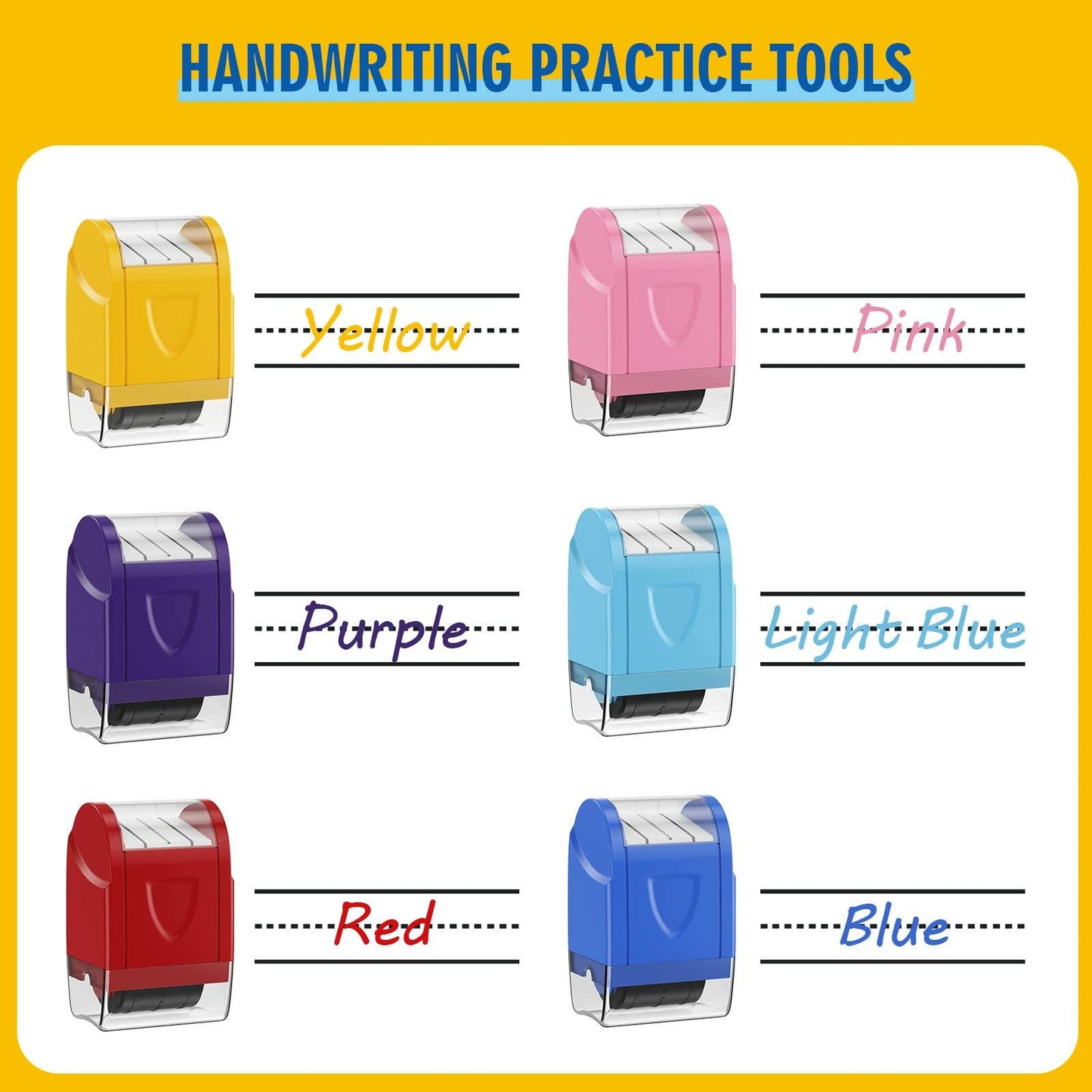 Dashed Handwriting Lines Practice Roller Stamp Self-Inking Red for Teachers