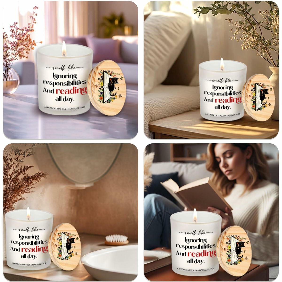 Lavender Scented Candle 9Oz Book Lovers Gift Reading Accessory Soy Wax