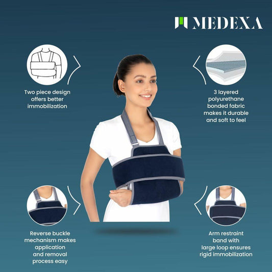 Medexa Shoulder Immobilizer Arm Sling Elastic Brace Navy Blue One Size