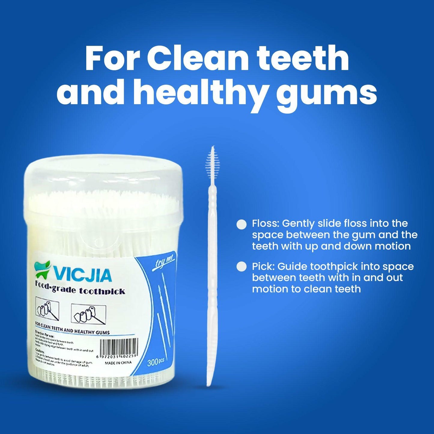 VICJIA Unflavored Tooth Floss Picks Dental Flossers 500 Count L+ Portable