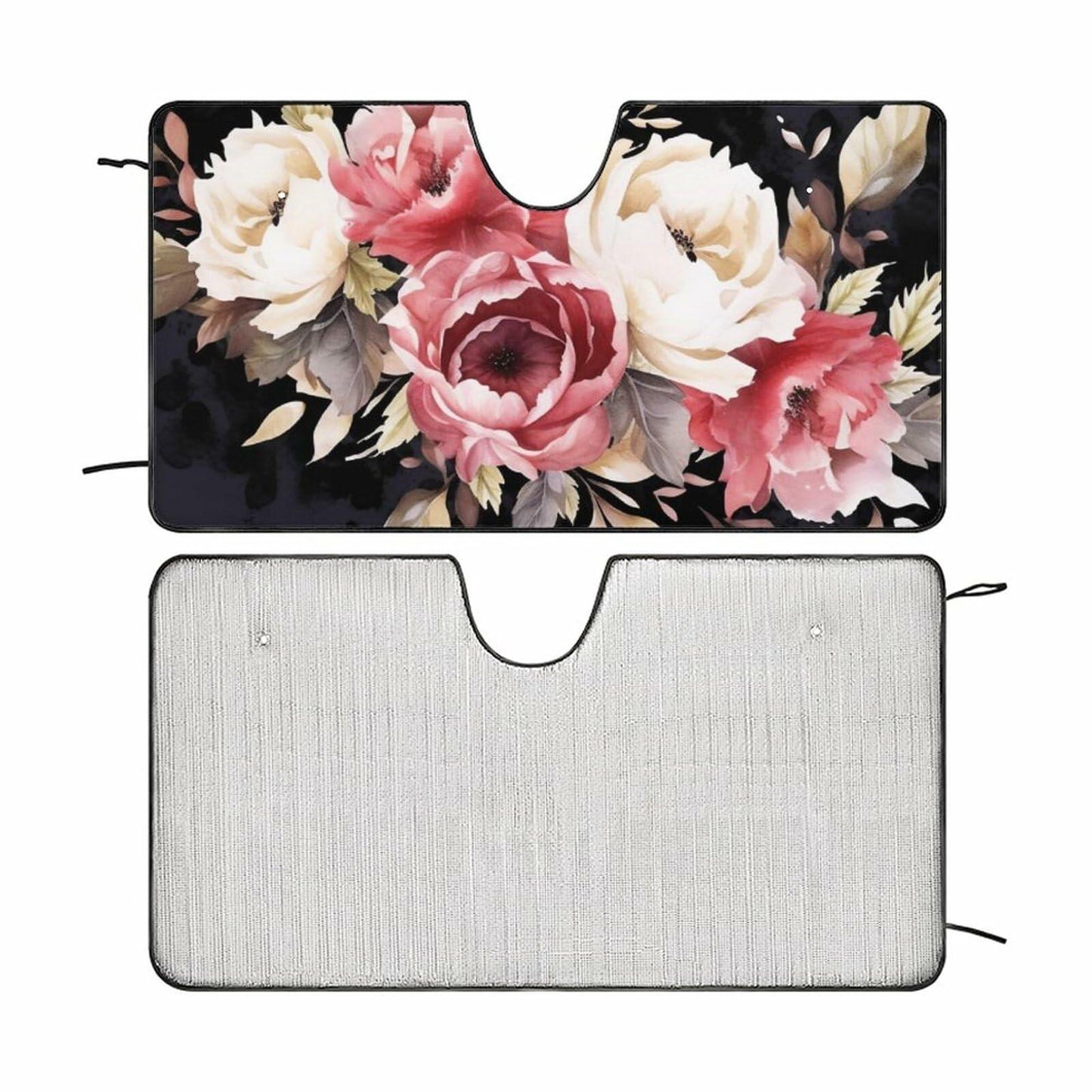 BAHELS Watercolor Black Floral Windshield Sun Shade UV Protector 55x30