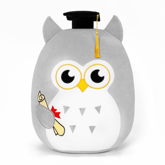 OurHonor Graduation Plush Owl Stuffed Animal Gray Soft Pillow Toy 7in