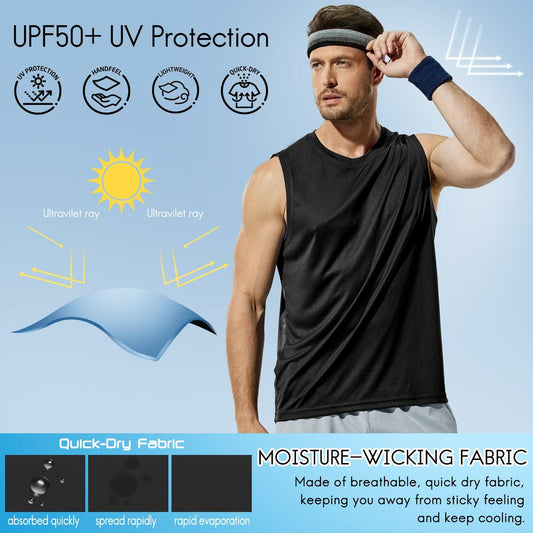 Haimont Mens Sleeveless Workout Gym Tank Shirt UV Muscle Black Size M