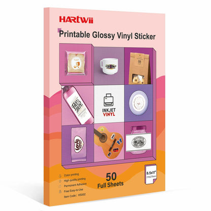 Hartwii Glossy Vinyl Sticker Paper 8.5x11in Letter Size 50 Sheets