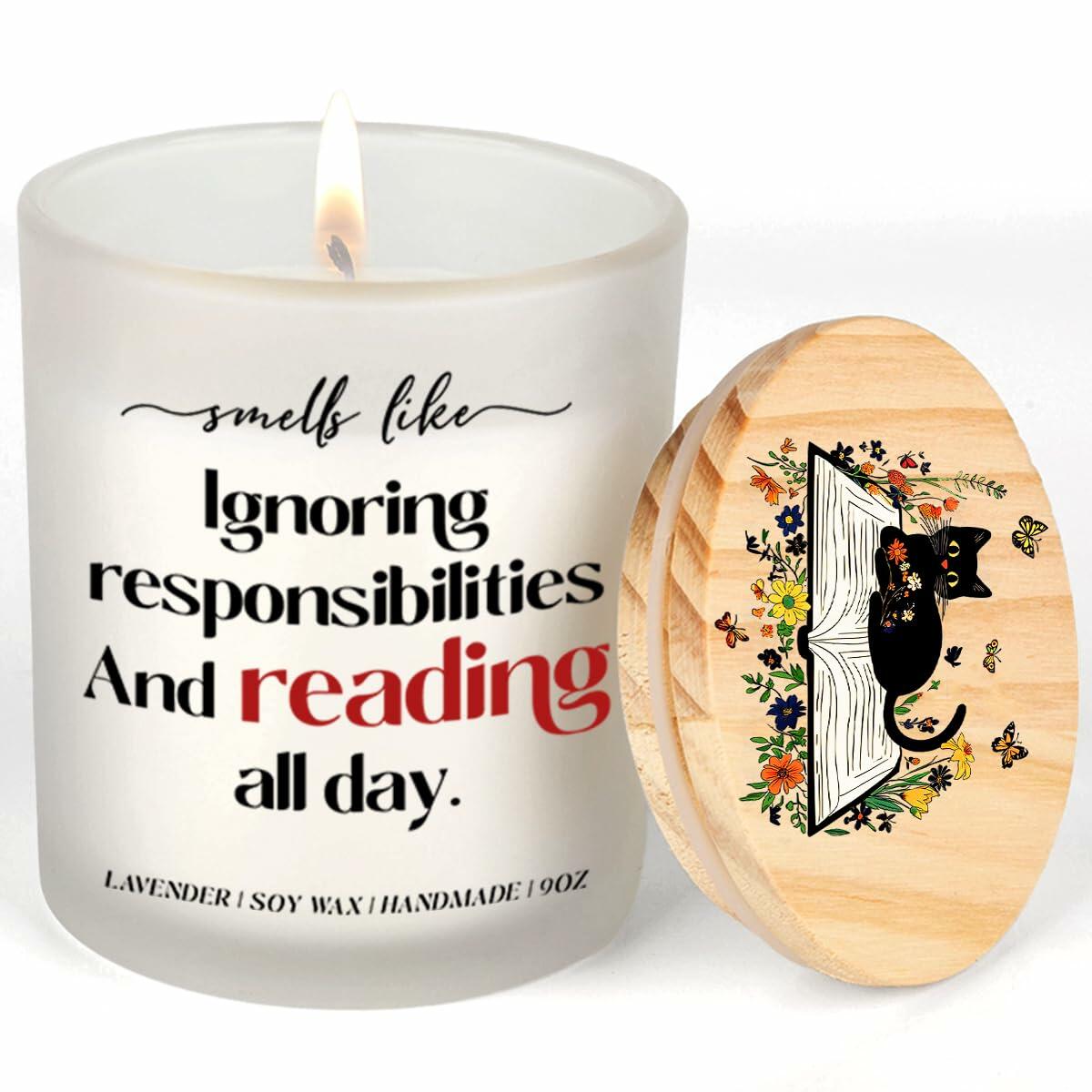 Lavender Scented Candle 9Oz Book Lovers Gift Reading Accessory Soy Wax