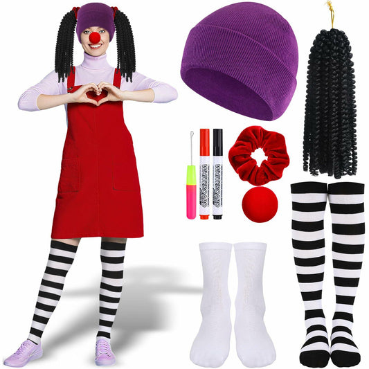 Yearntown 9 Pcs Halloween Women Clown Costume Accessories Multicolor One Size