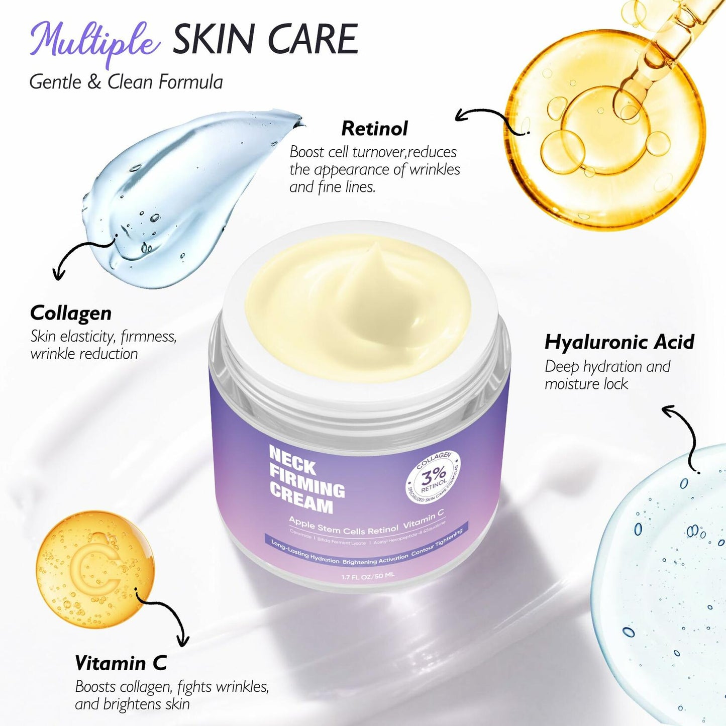 BLAUSE Neck Firming Cream Retinol Collagen Hyaluronic Acid 1.7 Fl Oz