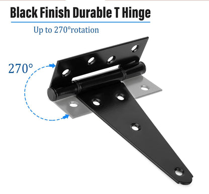 Verypejan 6 Inch T-Strap Heavy Duty Shed Door Hinges 4PCS Black Rustproof