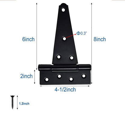 Verypejan 6 Inch T-Strap Heavy Duty Shed Door Hinges 4PCS Black Rustproof