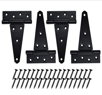 Verypejan 6 Inch T-Strap Heavy Duty Shed Door Hinges 4PCS Black Rustproof