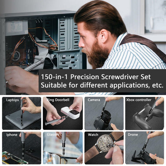GWAHRWW Precision 150-in-1 Screwdriver Set Electronics Repair Tool Kit Black