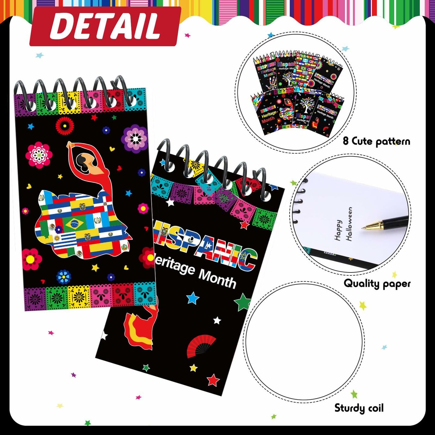 Containlol 48PCS Hispanic Heritage Month Mini Notepads Party Favors 8 Patterns