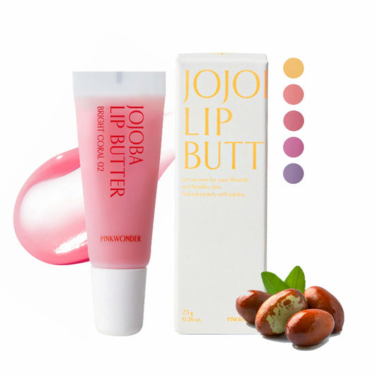 PINKWONDER Lip Butter 02 Bright Coral Hydrating Jojoba Lip Balm Korean