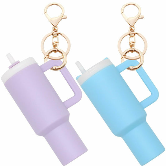 Wabogove Mini Tumbler Keychain 2 Pack Cute Cup Charms for Bags Purple+Blue