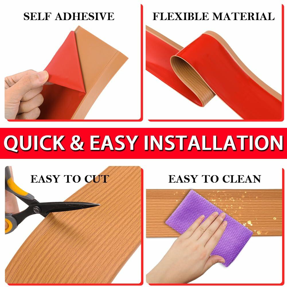 FONUNO 4” x 60ft Vinyl Wall Baseboard Trim Flexible Self-Adhesive Black Walnut