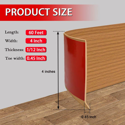 FONUNO 4” x 60ft Vinyl Wall Baseboard Trim Flexible Self-Adhesive Black Walnut