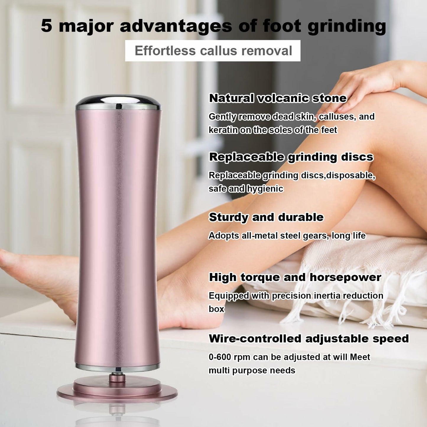 SRGARH Electric Callus Remover Foot File Adjustable Speed 60pcs Discs Pink