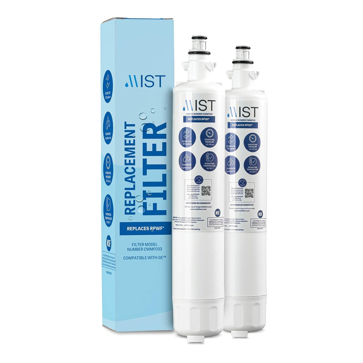 Mist RPWF 2-Pack Refrigerator Water Filter Compatible with GE RPWF RWF1063