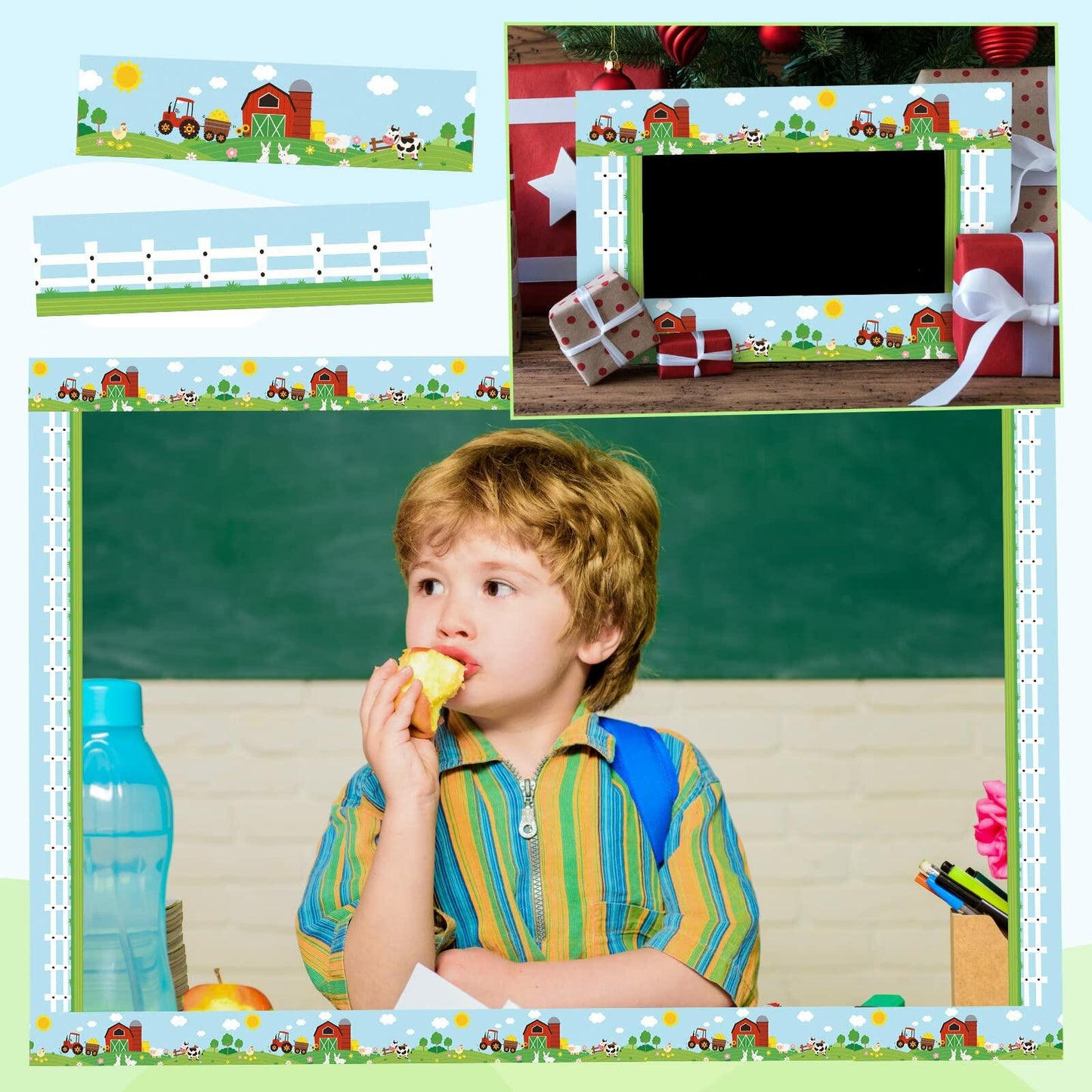 Eaasty 36 Pcs Farm Bulletin Board Border Animals Blue Green School Decor