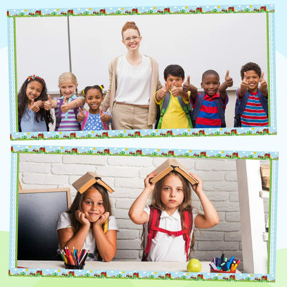 Eaasty 36 Pcs Farm Bulletin Board Border Animals Blue Green School Decor