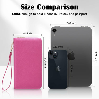 Chelmon Women's Vegan Leather Clutch Wallet with Zip, Hand Strap, Large Capacity